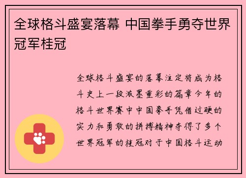 全球格斗盛宴落幕 中国拳手勇夺世界冠军桂冠